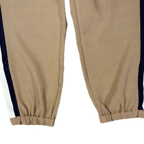 Wyse London Anya Cuffed Joggers $280 Tan Side Stripe Pants Stretch Size Small 2R